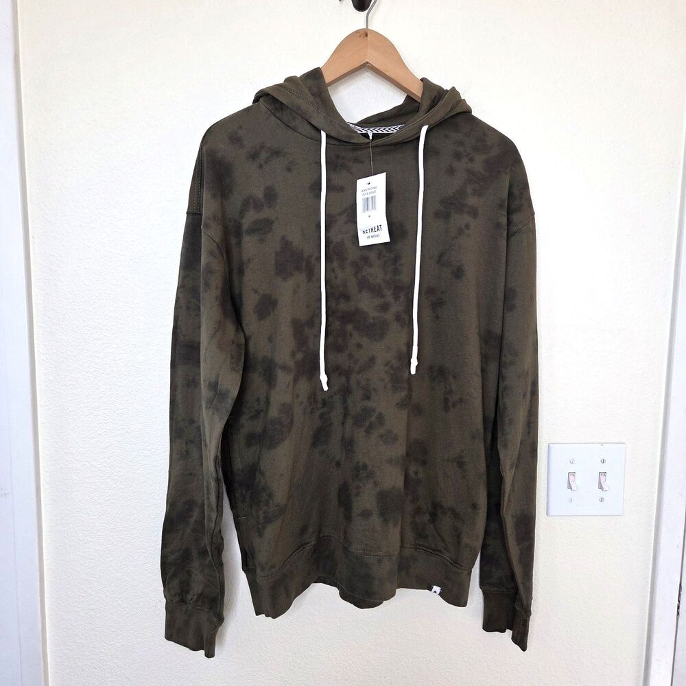 RETREAT Los Angeles Mens Meduim In Olive Cloud Green 100% Cotton Tie Dye Hoodie